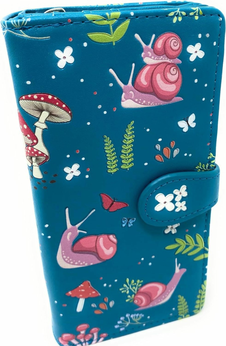 Shag Wear Wallets | Shag Wear Snail And Mushroom Forest Large Insect Wallet For Women And Teen Girls Vegan Faux Leather Teal 7\"