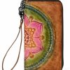 AEGGEAI Wallets | Aeggeai Genuine Leather Women'S Wallet Flower Pattern Wristlet Long Wallet Card Holder (Brown)