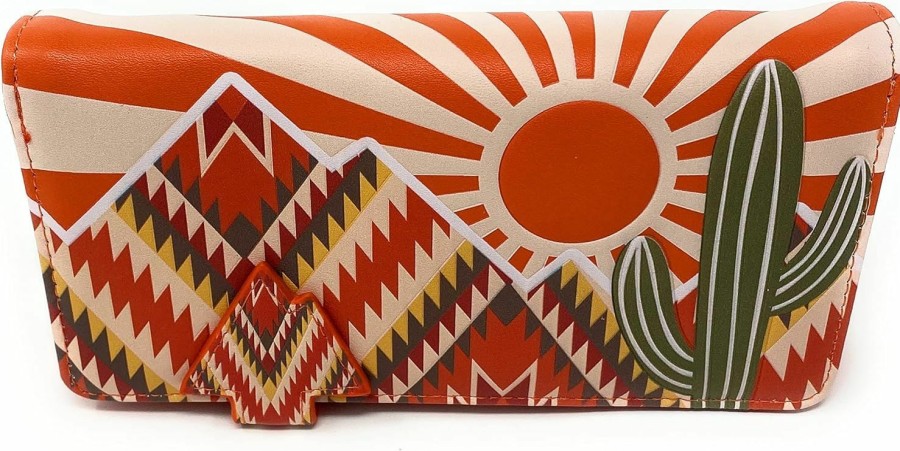 Shag Wear Wallets | Shag Wear Cactus Southwest Desert Sunset Large Wallet For Women Faux Vegan Leather 7\" Orange