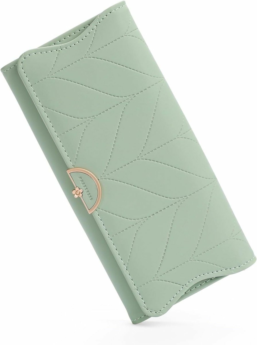 RNIEGA Wallets | Rniega Leather Wallet For Women Trifold Womens' Rfid Blocking Wallet Card Holder Purse Clutch With Zipper Coin Pocket,Mint Green