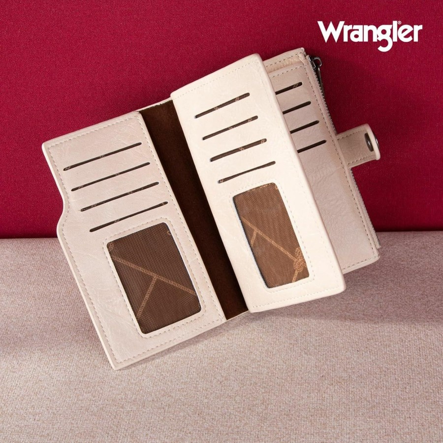 Wrangler Wallets | Wrangler Wallet For Women Bifold Card Holder With Zipper Pocket Ladies Clutch Purse With Id Window Brown