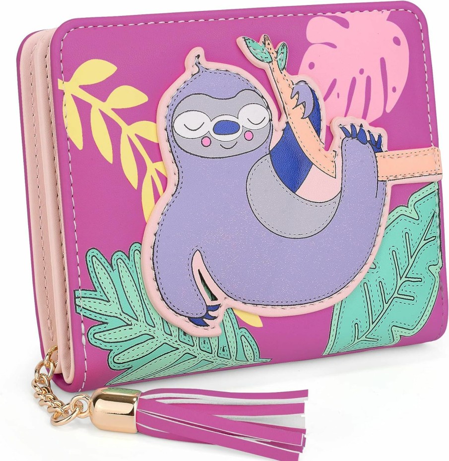 UTO Wallets | Uto Wallet For Girls Cute Sloth Leather Vegan Small Women Tassel Pendant Card Holder Kawaii Coin Purse