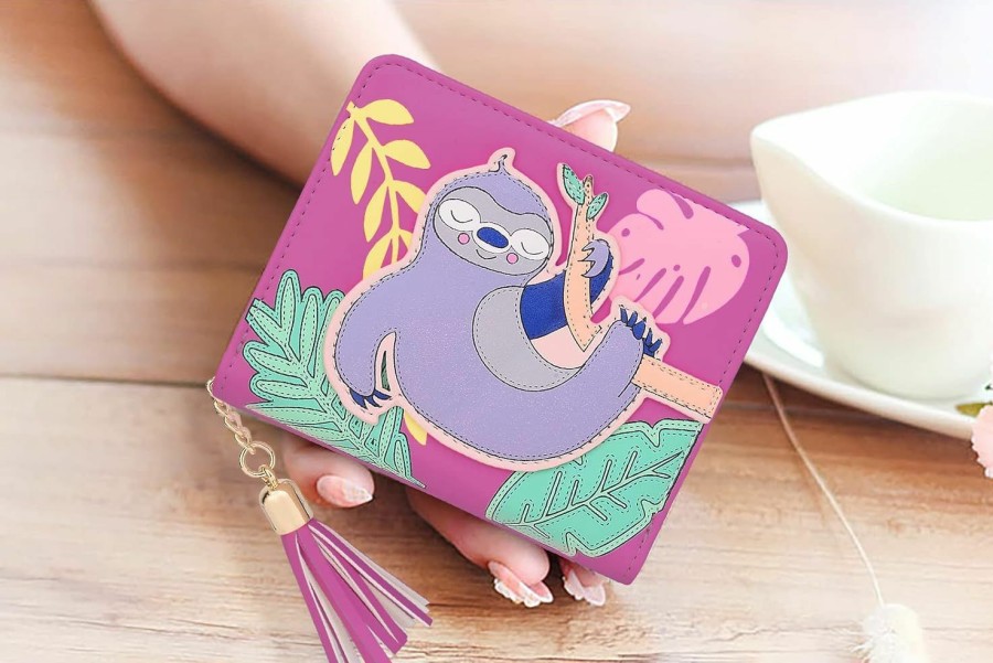 UTO Wallets | Uto Wallet For Girls Cute Sloth Leather Vegan Small Women Tassel Pendant Card Holder Kawaii Coin Purse