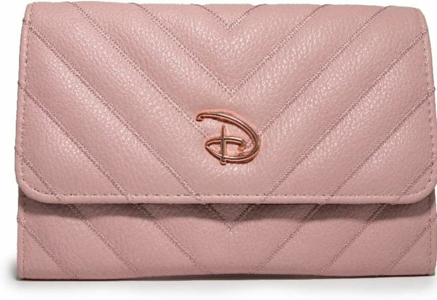 Buckle-Down Wallets | Buckle Down Disney Wallet, Foldover, Disney Signature D Logo Rose Gold, Pink, Chevron Stitch, Vegan Leather