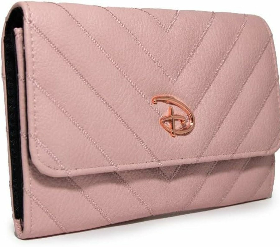 Buckle-Down Wallets | Buckle Down Disney Wallet, Foldover, Disney Signature D Logo Rose Gold, Pink, Chevron Stitch, Vegan Leather