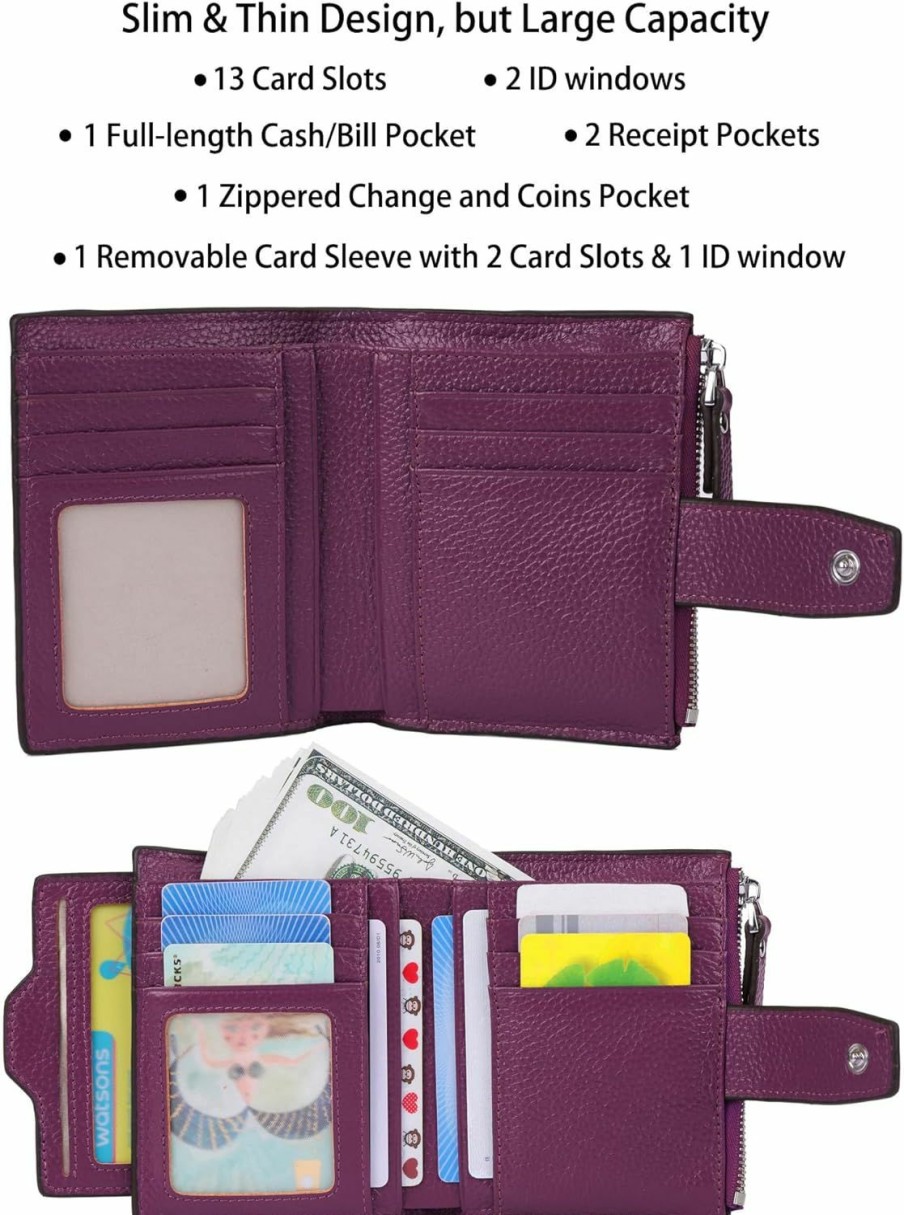 AINIMOER Wallets | Ainimoer Women'S Rfid Blocking Leather Small Compact Bi-Fold Zipper Pocket Wallet Card Case Purse With Id Window